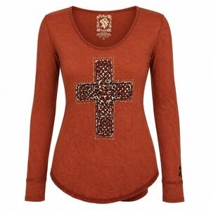 Velvet Stone Y2K Grunge Cross Top Size Small Goth McBling Cyber Streetwear Boho